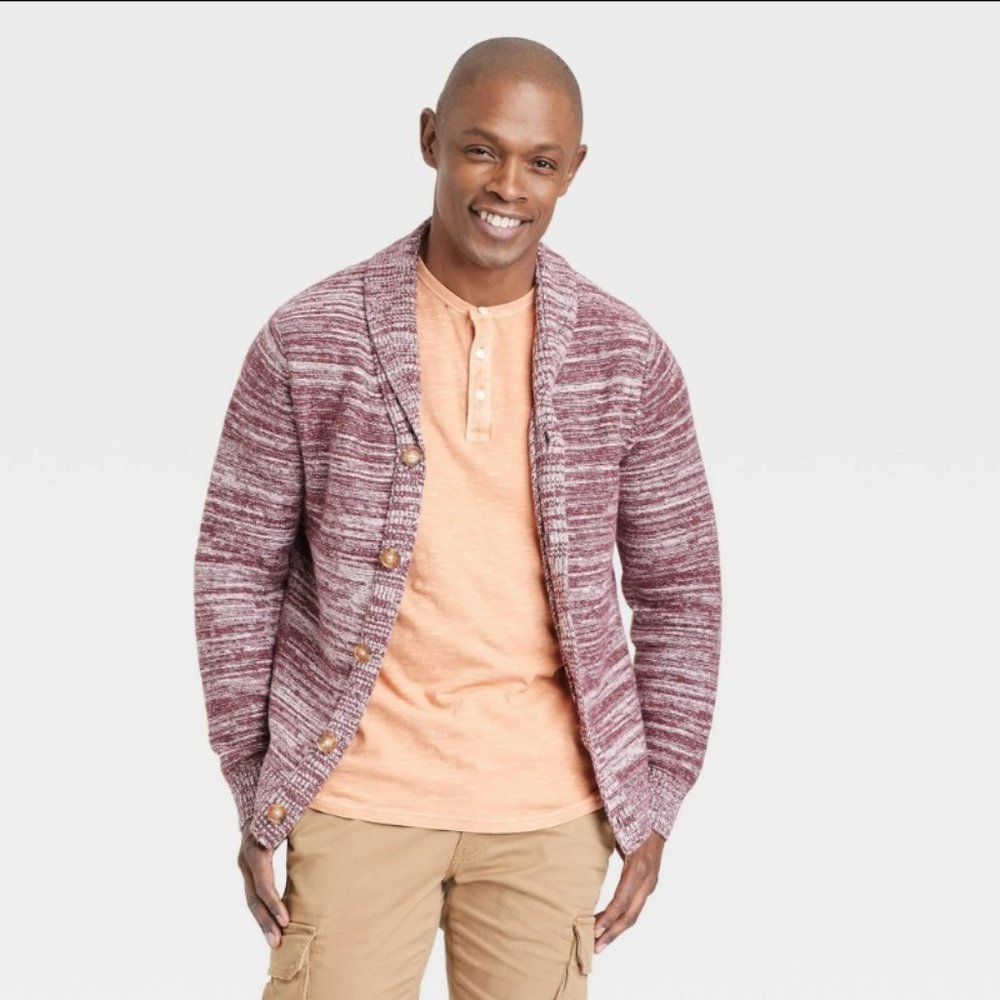 Men's Chunky Shawl Collared Cardigan-Goodfellow & Co Burgundy S New With Tags